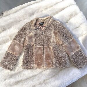 Colleen Lopez Plush Patchwork Teddy Jacket in Dusty Purple/Mauve